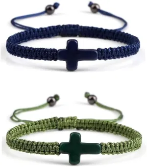 Adjustable Handmade Cross Braided Rope Bracelet for Christian Colorful Matching Couple Charm Jewelry Inspirational Religious Woven Bracelet Birthday Easter Thanksgiving Christmas Gifts