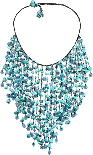 AeraVida Dramatic Draping Waterfall Simulated Turquoise Layered Statement Collar Necklace
