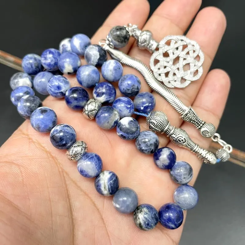 ALBASHAN Tasbih Natural Sodalite Bracelets Beaded Bracelet for Women Men Love Heart Blue Beads Stretch Healing Buddhist Prayer
