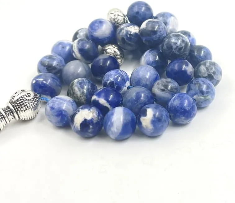 ALBASHAN Tasbih Natural Sodalite Bracelets Beaded Bracelet for Women Men Love Heart Blue Beads Stretch Healing Buddhist Prayer