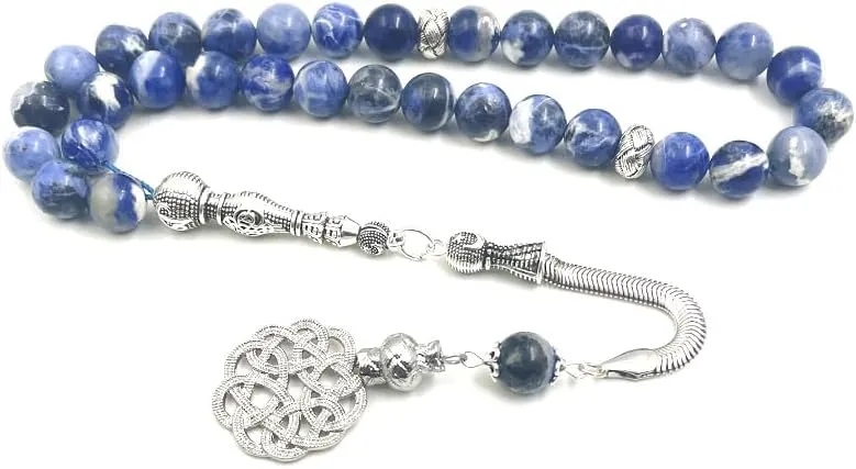 ALBASHAN Tasbih Natural Sodalite Bracelets Beaded Bracelet for Women Men Love Heart Blue Beads Stretch Healing Buddhist Prayer