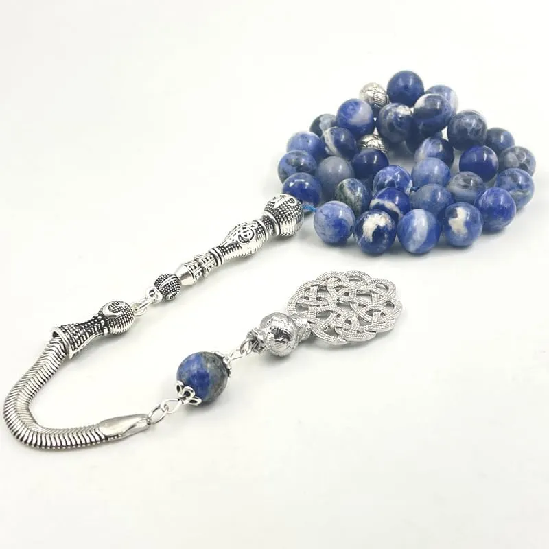 ALBASHAN Tasbih Natural Sodalite Bracelets Beaded Bracelet for Women Men Love Heart Blue Beads Stretch Healing Buddhist Prayer
