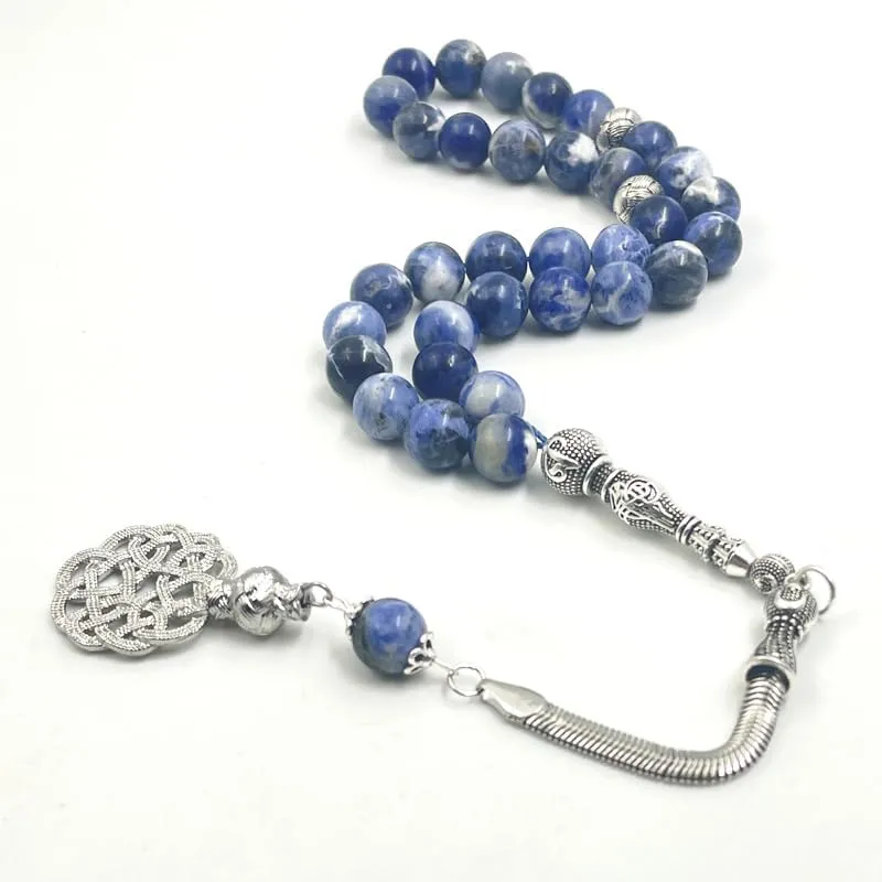 ALBASHAN Tasbih Natural Sodalite Bracelets Beaded Bracelet for Women Men Love Heart Blue Beads Stretch Healing Buddhist Prayer