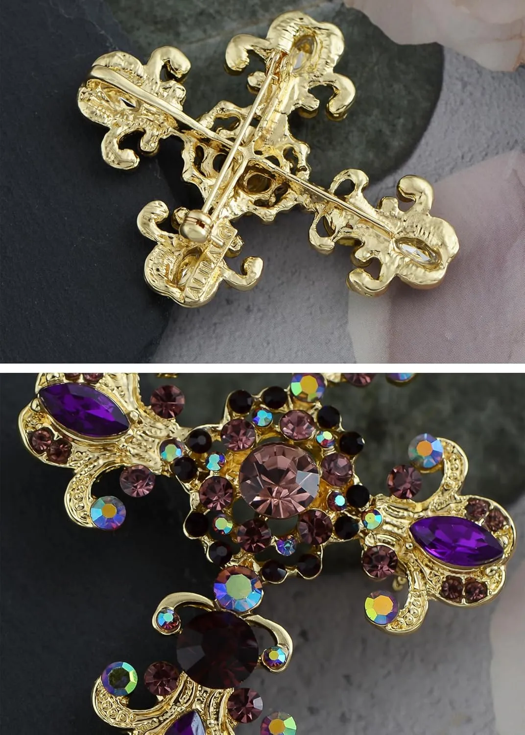 Alilang Cross Brooch Pin Antique Inspired Gorgeous Rhinestone Pendant