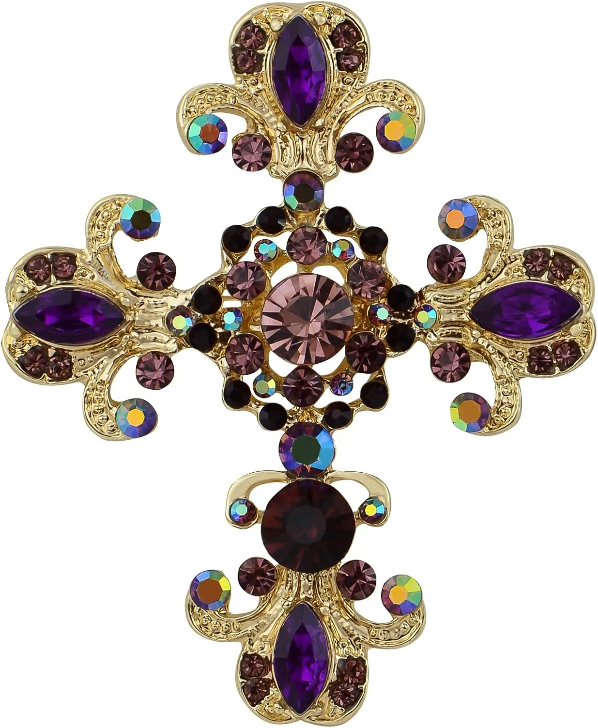 Alilang Cross Brooch Pin Antique Inspired Gorgeous Rhinestone Pendant