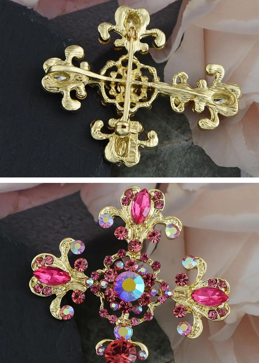 Alilang Cross Brooch Pin Antique Inspired Gorgeous Rhinestone Pendant