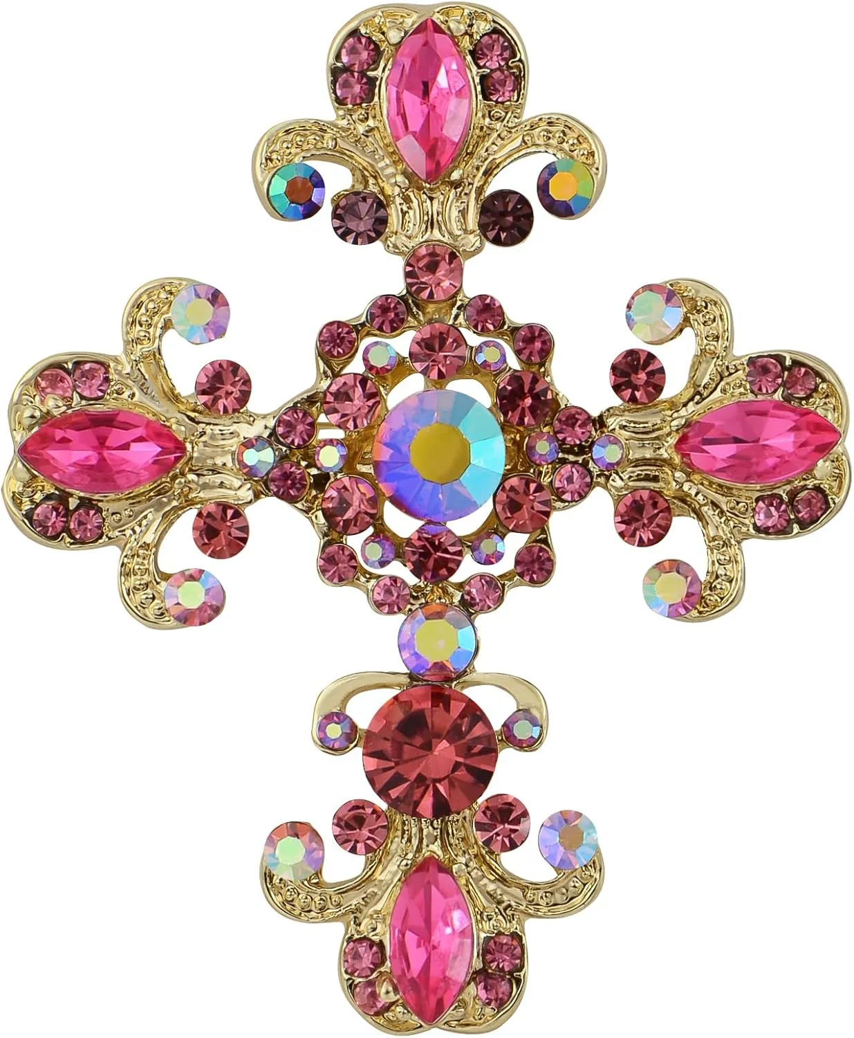 Alilang Cross Brooch Pin Antique Inspired Gorgeous Rhinestone Pendant
