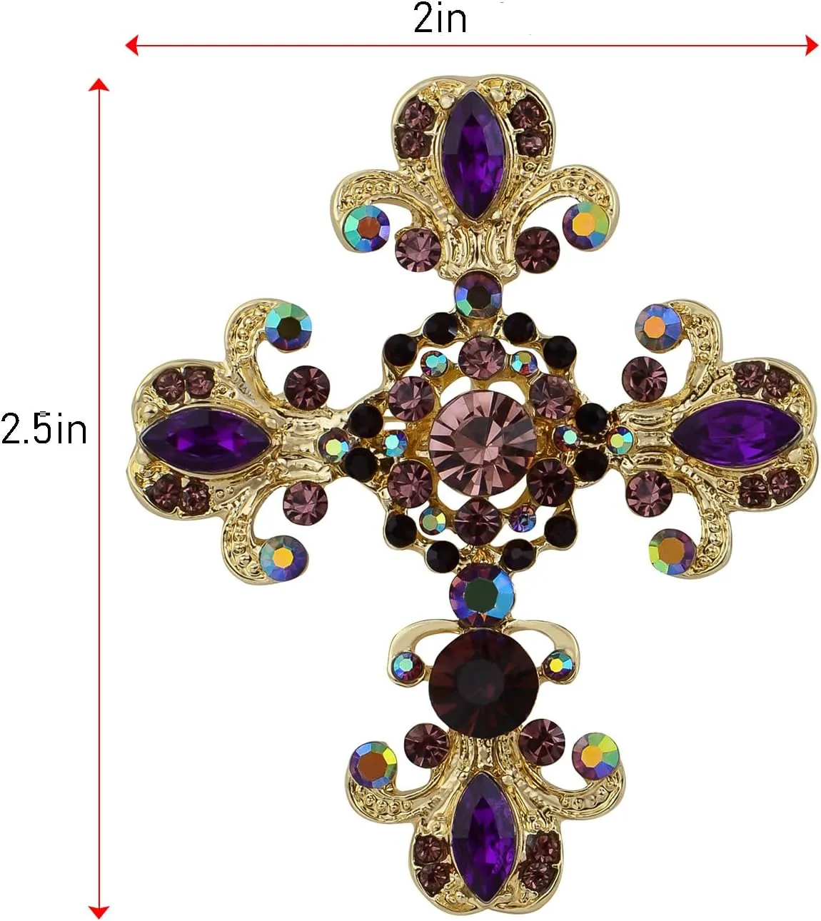 Alilang Cross Brooch Pin Antique Inspired Gorgeous Rhinestone Pendant