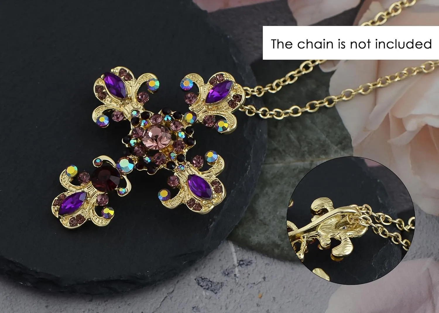 Alilang Cross Brooch Pin Antique Inspired Gorgeous Rhinestone Pendant