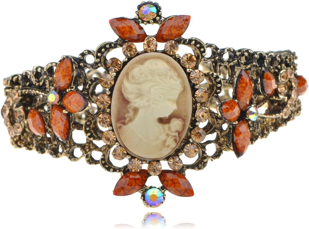 Alilang Womens Antique Golden Tone Purple Victorian Cameo Lady Bangle Bracelet