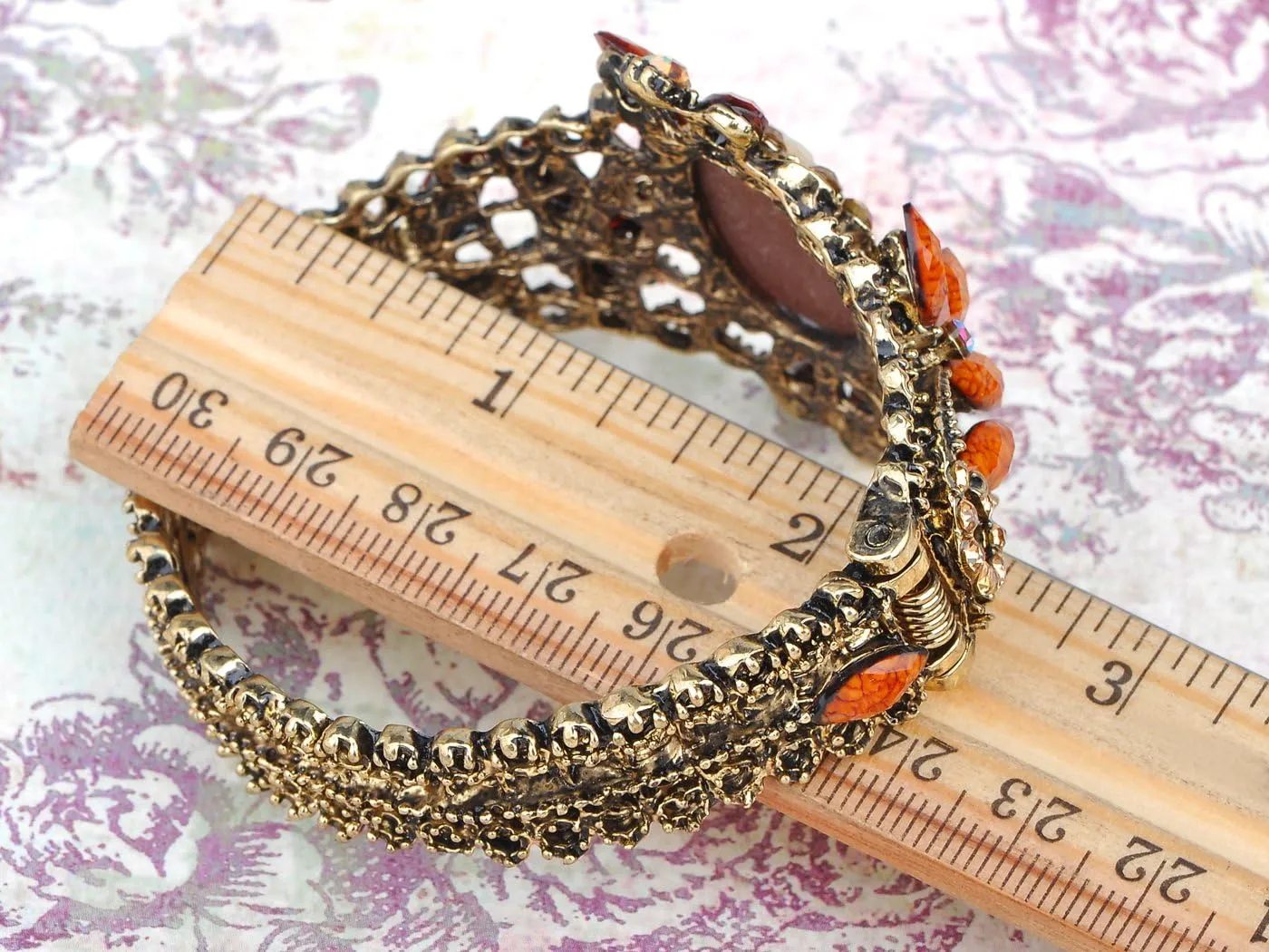 Alilang Womens Antique Golden Tone Purple Victorian Cameo Lady Bangle Bracelet