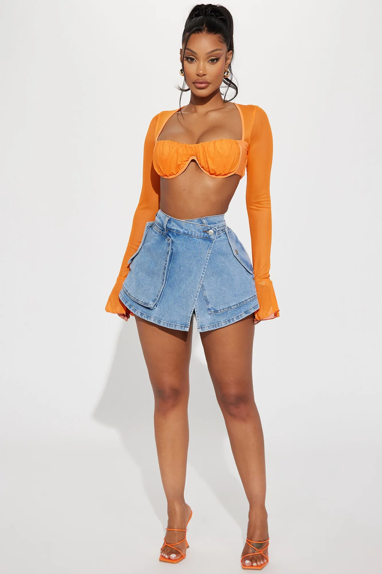 All The Time Cargo Denim Skort - Medium Wash