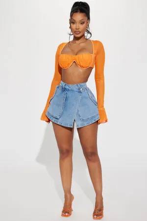 All The Time Cargo Denim Skort - Medium Wash
