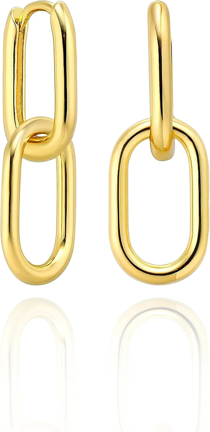 Altitude Boutique Gold or Silver Paperclip Chain Link Earrings | Drop Dangle Earrings | Versatile Link Hoop Earrings for Women