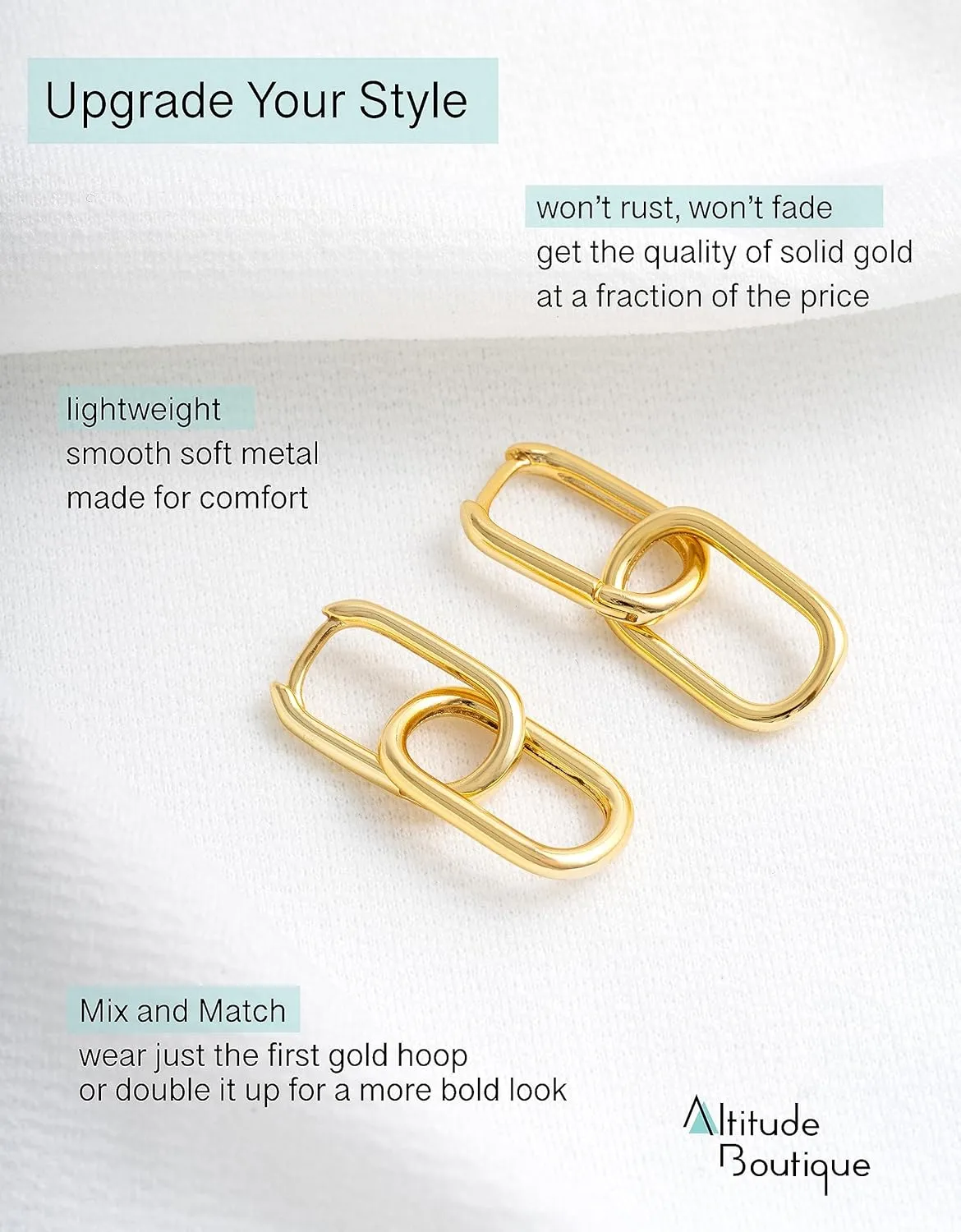 Altitude Boutique Gold or Silver Paperclip Chain Link Earrings | Drop Dangle Earrings | Versatile Link Hoop Earrings for Women