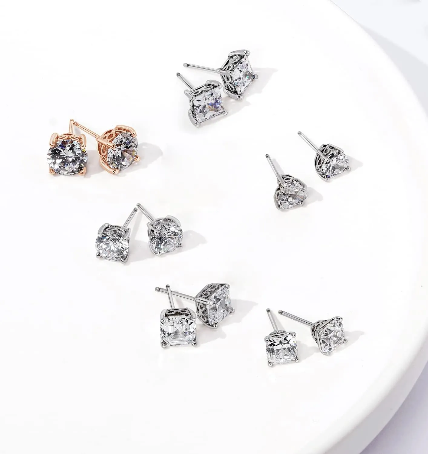 Amazon Essentials Yellow Gold Plated, Platinum or Rose Gold Plated Sterling Silver Infinite Elements Cubic Zirconia Stud Earrings | White, Blue, Green, or Pink Cubic Zirconia (previously Amazon Collection)