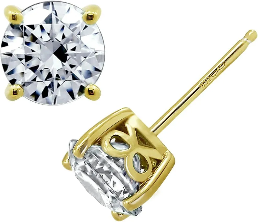 Amazon Essentials Yellow Gold Plated, Platinum or Rose Gold Plated Sterling Silver Infinite Elements Cubic Zirconia Stud Earrings | White, Blue, Green, or Pink Cubic Zirconia (previously Amazon Collection)