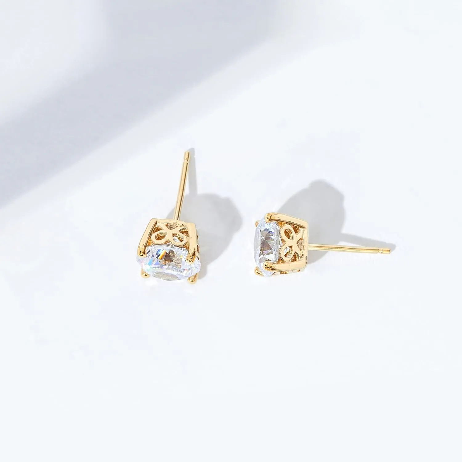 Amazon Essentials Yellow Gold Plated, Platinum or Rose Gold Plated Sterling Silver Infinite Elements Cubic Zirconia Stud Earrings | White, Blue, Green, or Pink Cubic Zirconia (previously Amazon Collection)