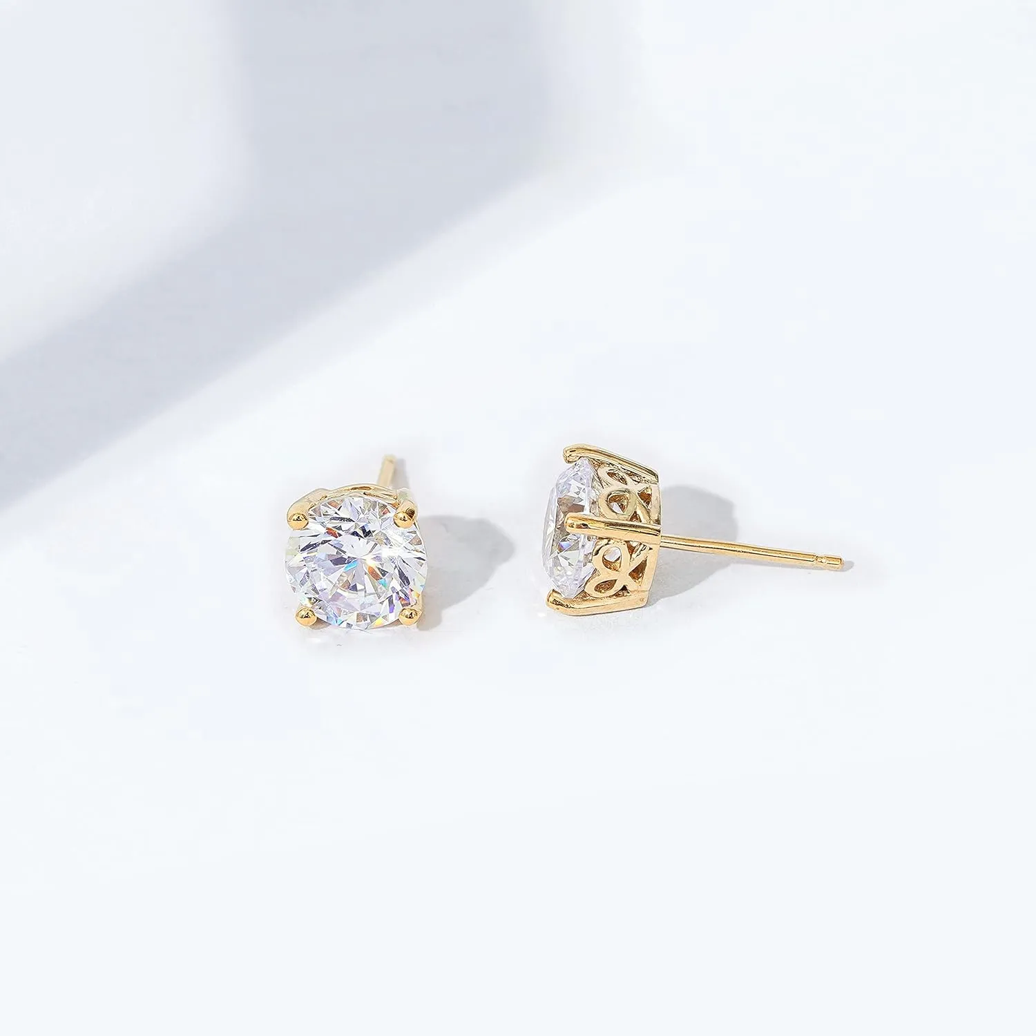 Amazon Essentials Yellow Gold Plated, Platinum or Rose Gold Plated Sterling Silver Infinite Elements Cubic Zirconia Stud Earrings | White, Blue, Green, or Pink Cubic Zirconia (previously Amazon Collection)