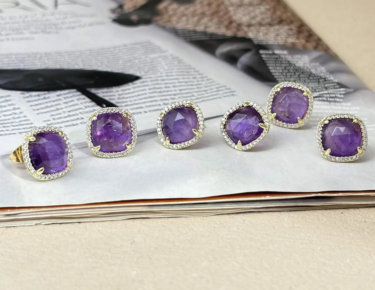 Amethyst Stud Earrings, Purple Earrings for Women, Gold Plated Stud Earrings for Women, Natural Crystal Earrings February Birthstone Jewelry