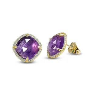 Amethyst Stud Earrings, Purple Earrings for Women, Gold Plated Stud Earrings for Women, Natural Crystal Earrings February Birthstone Jewelry