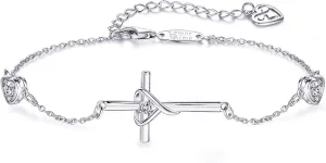 AmorAime 925 Sterling Silver Bracelets for Women Cross Bracelet Birthstone Jewelry for Festival, Vacation or Holiday