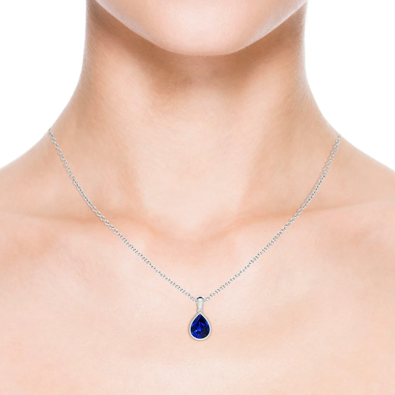 Angara Bezel-Set Pear Lab Grown Blue Sapphire Solitaire Pendant in 14K Solid Gold/Platinum | September Birthstone, Birthday, Engagement, Anniversary, Wedding Jewelry Gift for Women