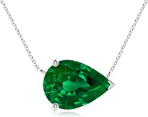 Angara East-West Pear-Shaped Lab Grown Emerald Solitaire Pendant in 14K Solid Gold/Platinum | May Birthstone, Birthday, Engagement, Anniversary, Wedding Jewelry Gift for Women