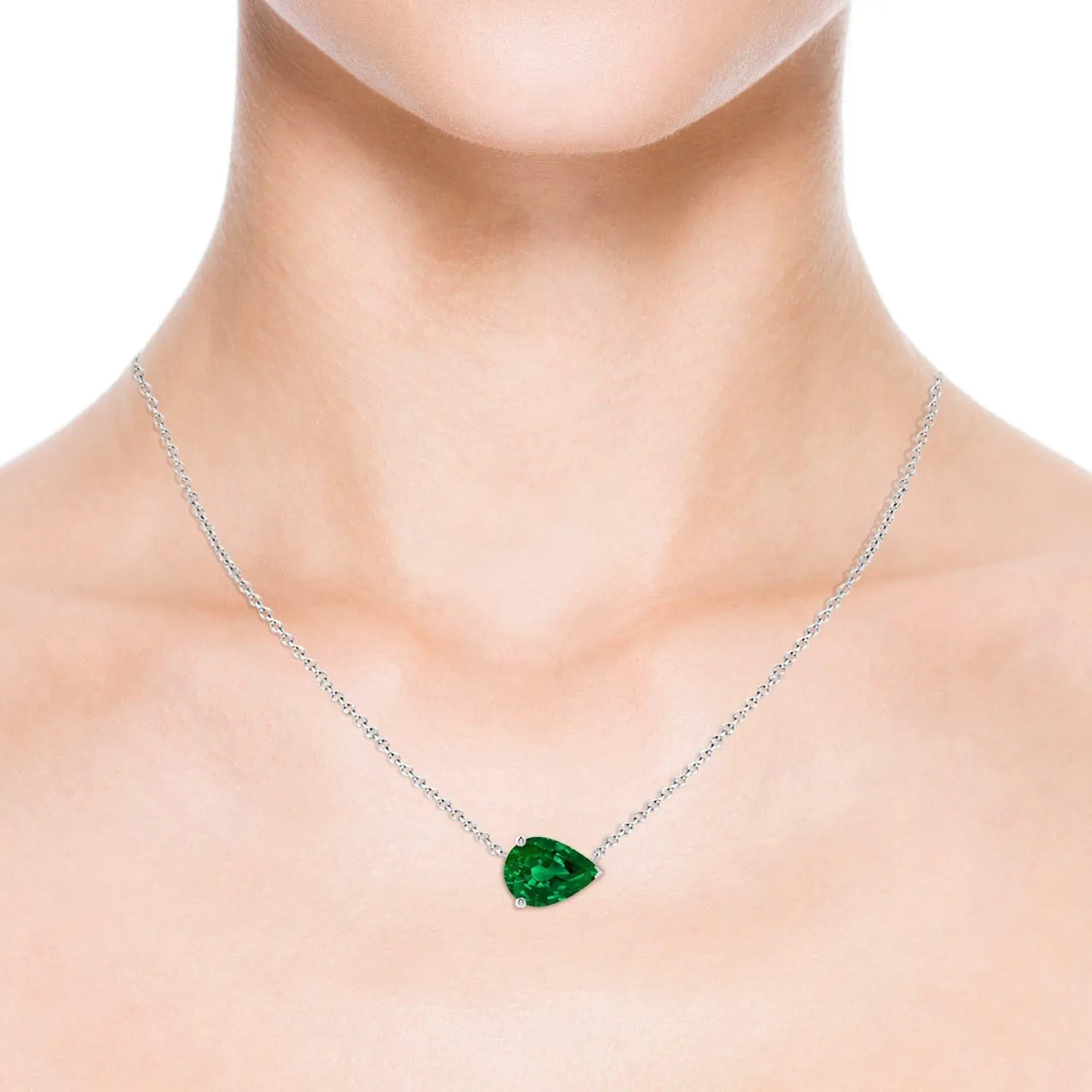 Angara East-West Pear-Shaped Lab Grown Emerald Solitaire Pendant in 14K Solid Gold/Platinum | May Birthstone, Birthday, Engagement, Anniversary, Wedding Jewelry Gift for Women