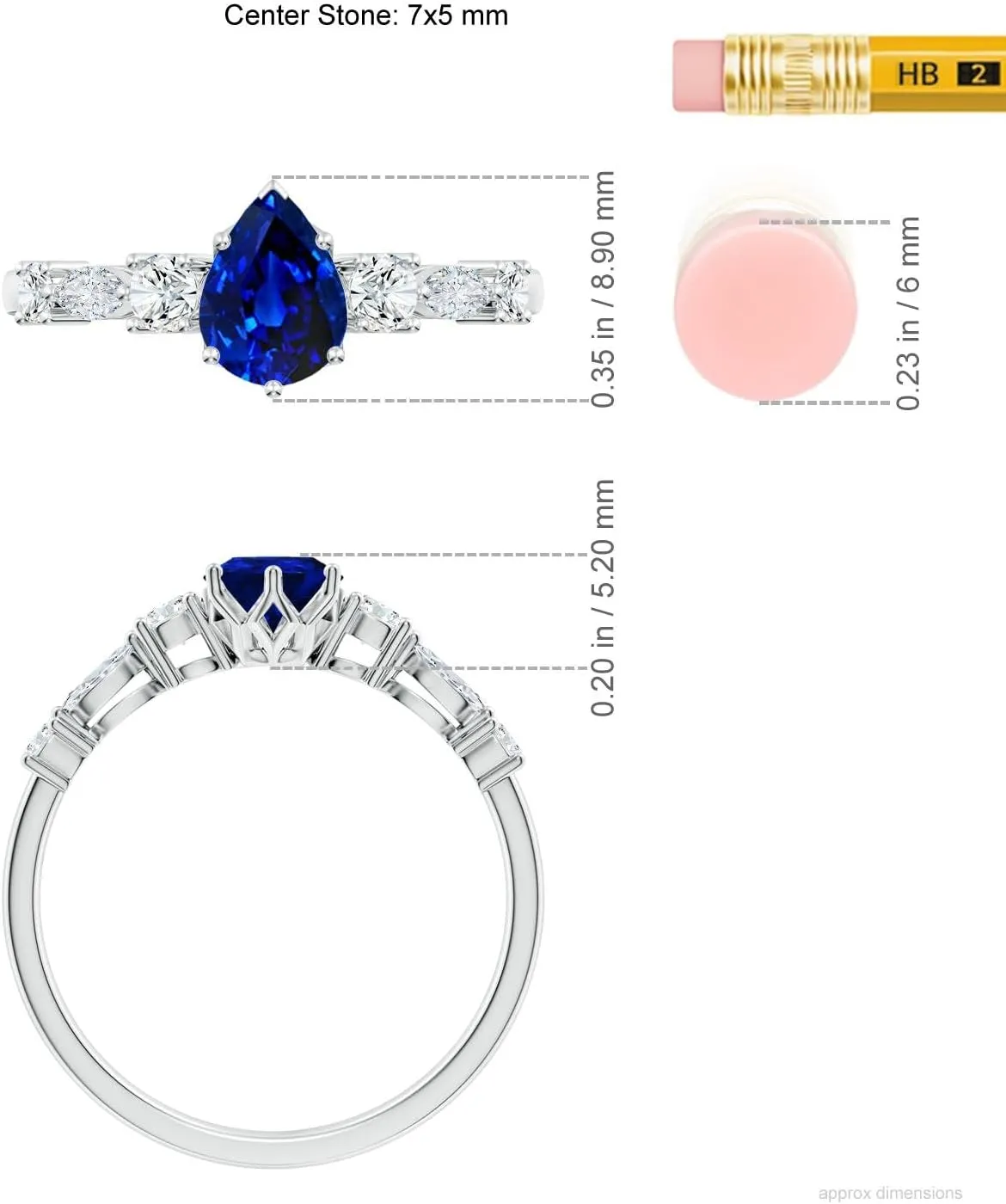 Angara Lab Grown Classic Pear Blue Sapphire Side Stone Engagement Ring in 14K Solid Gold/Platinum | September Birthstone, Birthday, Anniversary, Wedding Jewelry Gift for Women