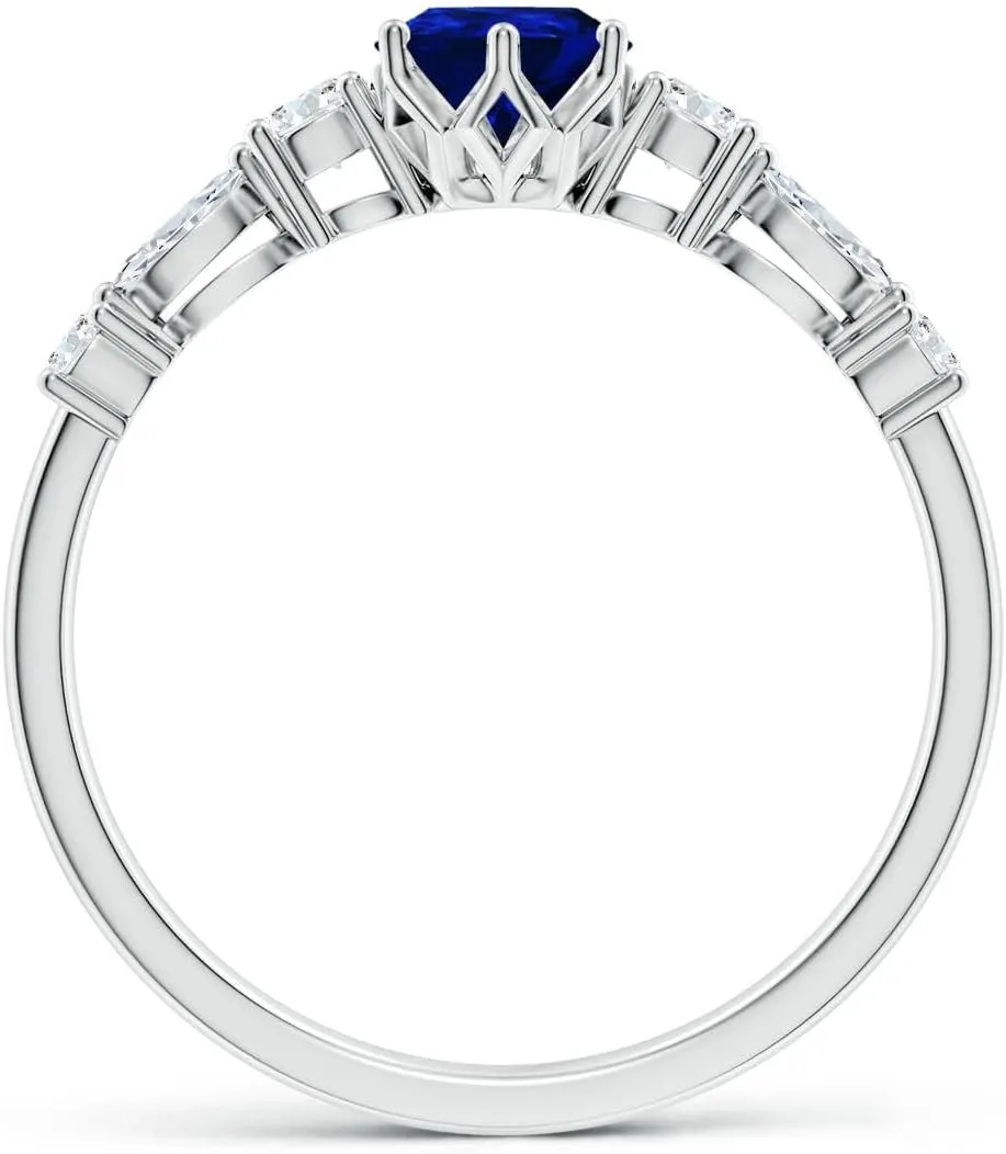 Angara Lab Grown Classic Pear Blue Sapphire Side Stone Engagement Ring in 14K Solid Gold/Platinum | September Birthstone, Birthday, Anniversary, Wedding Jewelry Gift for Women