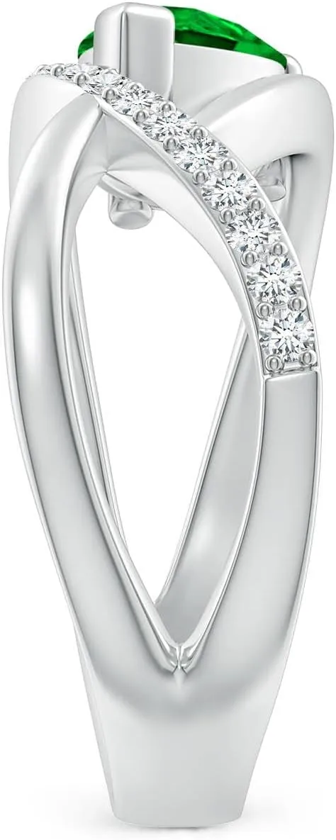 Angara Lab Grown Criss Cross Pear Shaped Emerald Ring with Diamond Accents in 14K Solid Gold/Platinum | May Birthstone, Birthday, Engagement, Anniversary, Wedding Jewelry Gift for Women