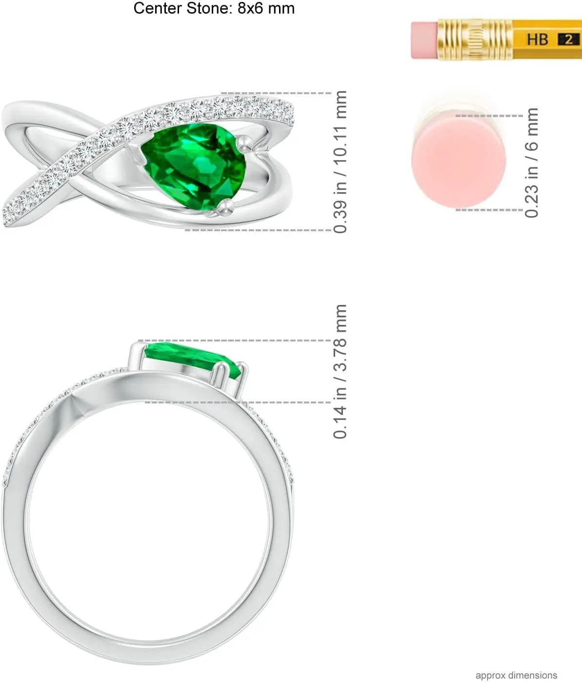 Angara Lab Grown Criss Cross Pear Shaped Emerald Ring with Diamond Accents in 14K Solid Gold/Platinum | May Birthstone, Birthday, Engagement, Anniversary, Wedding Jewelry Gift for Women
