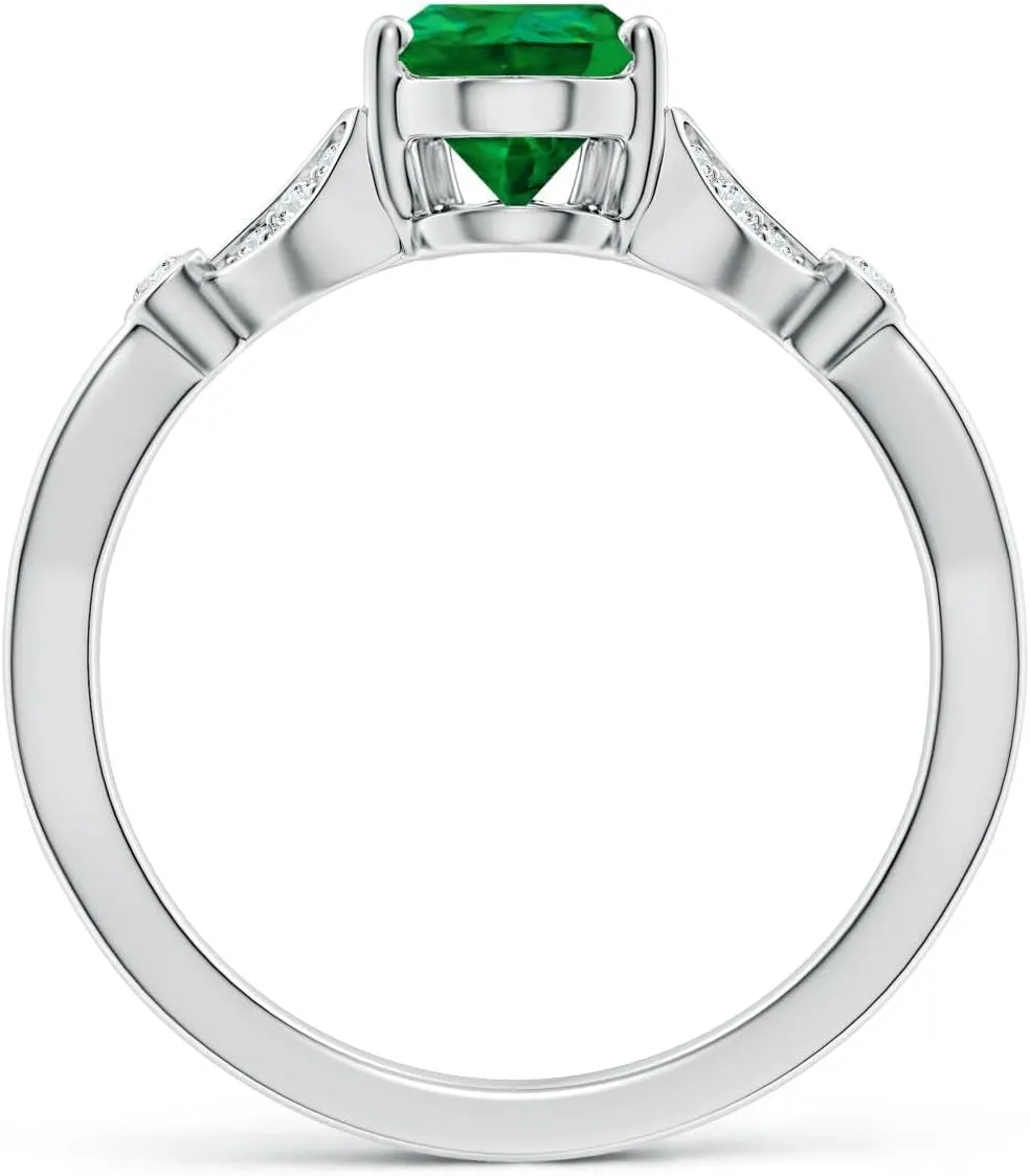 Angara Lab Grown Nature-Inspired Pear Emerald Engagement Ring with Leaf Motifs in 14K Solid Gold/Platinum | May Birthstone, Birthday, Anniversary, Wedding Jewelry Gift for Women