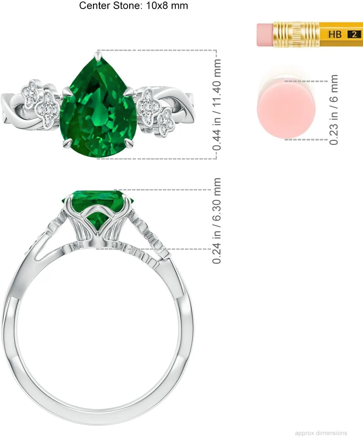 Angara Lab Grown Nature-Inspired Pear Emerald Floral Engagement Ring in 14K Solid Gold/Platinum | May Birthstone, Birthday, Anniversary, Wedding Jewelry Gift for Women