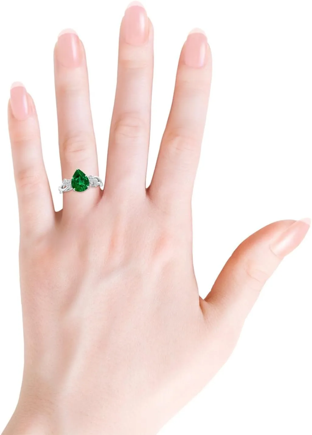 Angara Lab Grown Nature-Inspired Pear Emerald Floral Engagement Ring in 14K Solid Gold/Platinum | May Birthstone, Birthday, Anniversary, Wedding Jewelry Gift for Women