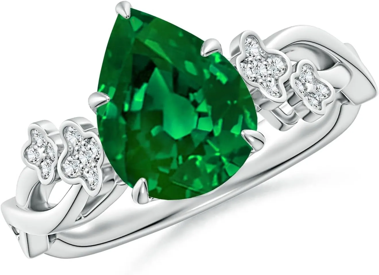 Angara Lab Grown Nature-Inspired Pear Emerald Floral Engagement Ring in 14K Solid Gold/Platinum | May Birthstone, Birthday, Anniversary, Wedding Jewelry Gift for Women