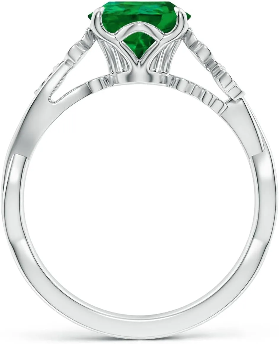 Angara Lab Grown Nature-Inspired Pear Emerald Floral Engagement Ring in 14K Solid Gold/Platinum | May Birthstone, Birthday, Anniversary, Wedding Jewelry Gift for Women