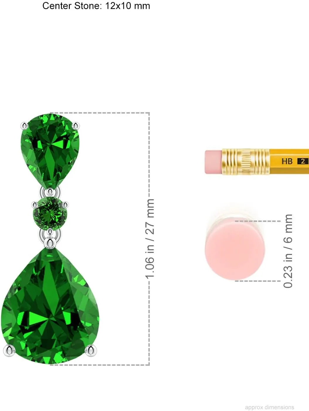 Angara Lab Grown Pear and Round Emerald Three Stone Pendant in Silver / 14K Solid Gold/Platinum | May Birthstone, Birthday, Engagement, Anniversary, Wedding Jewelry Gift for Women