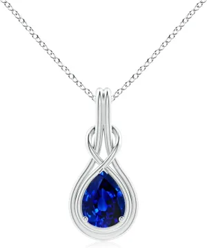 Angara Lab Grown Pear Blue Sapphire Solitaire Infinity Knot Pendant in 14K Solid Gold/Platinum | September Birthstone, Birthday, Engagement, Anniversary, Wedding Jewelry Gift for Women