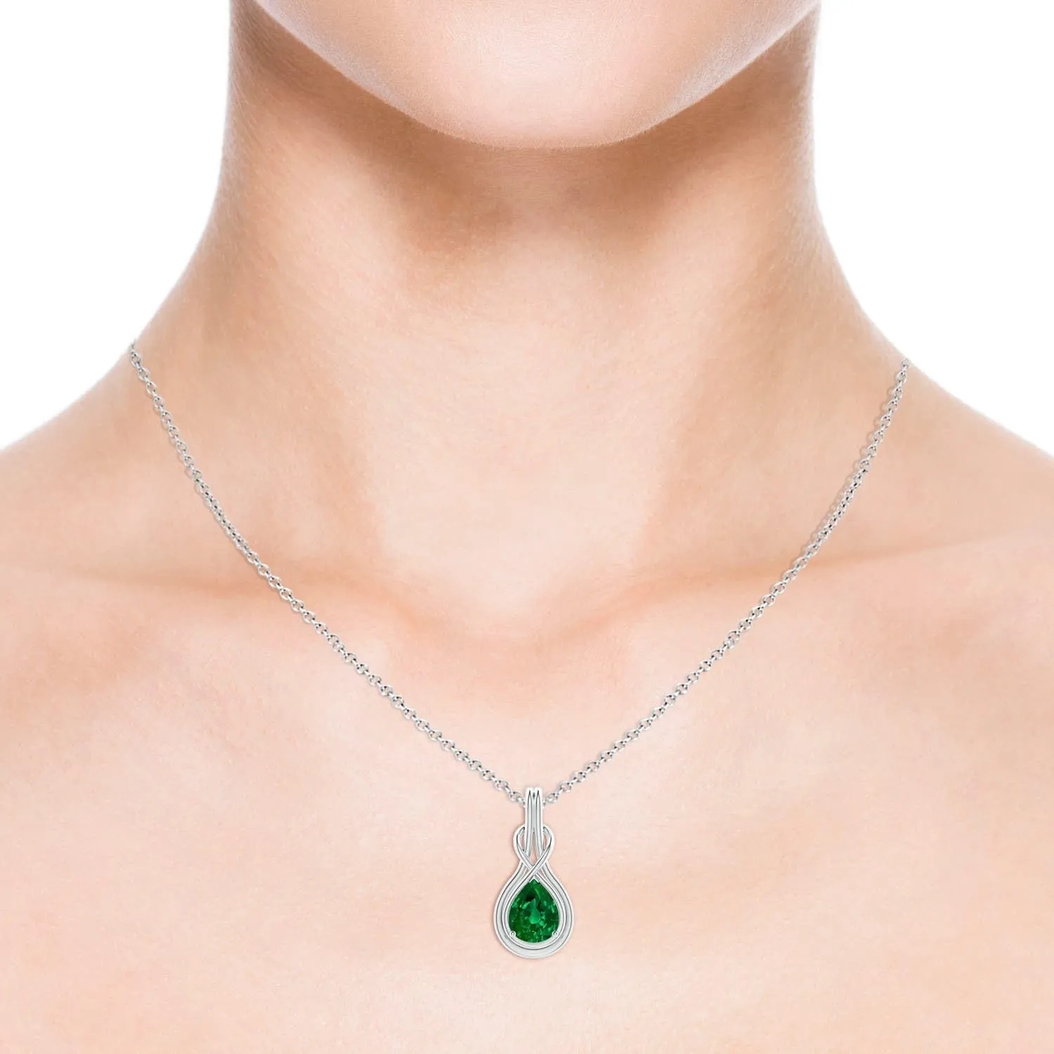 Angara Lab Grown Pear Emerald Solitaire Infinity Knot Pendant in 14K Solid Gold/Platinum | May Birthstone, Birthday, Engagement, Anniversary, Wedding Jewelry Gift for Women