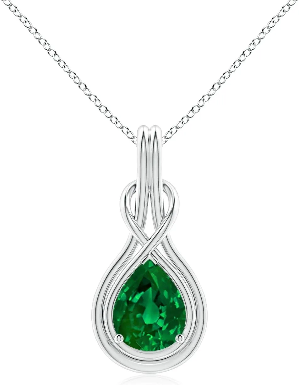 Angara Lab Grown Pear Emerald Solitaire Infinity Knot Pendant in 14K Solid Gold/Platinum | May Birthstone, Birthday, Engagement, Anniversary, Wedding Jewelry Gift for Women