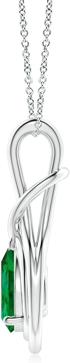 Angara Lab Grown Pear Emerald Solitaire Infinity Knot Pendant in 14K Solid Gold/Platinum | May Birthstone, Birthday, Engagement, Anniversary, Wedding Jewelry Gift for Women