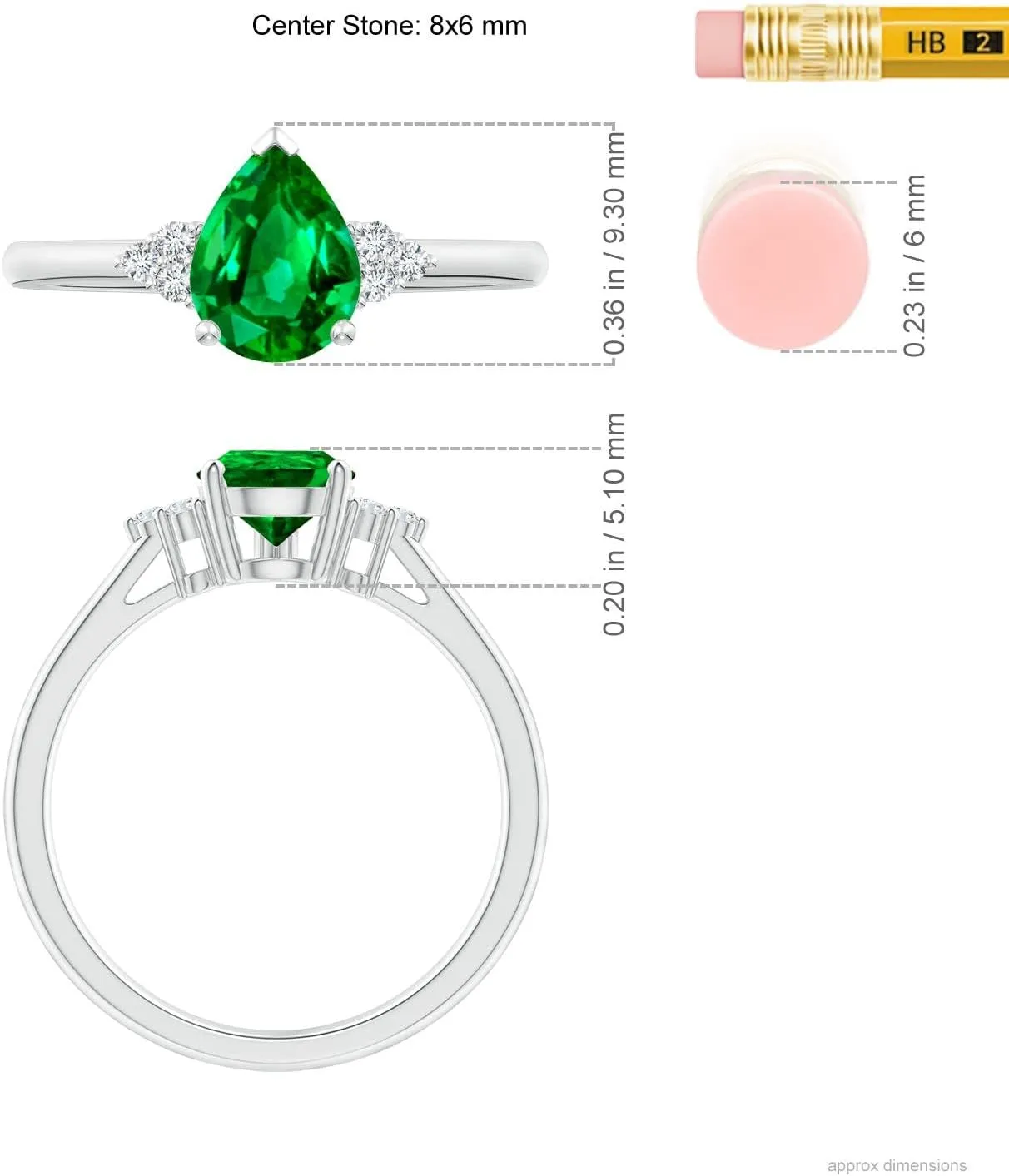 Angara Lab Grown Pear Emerald Solitaire Ring with Trio Diamond Accents in 14K Solid Gold/Platinum | May Birthstone, Birthday, Engagement, Anniversary, Wedding Jewelry Gift for Women