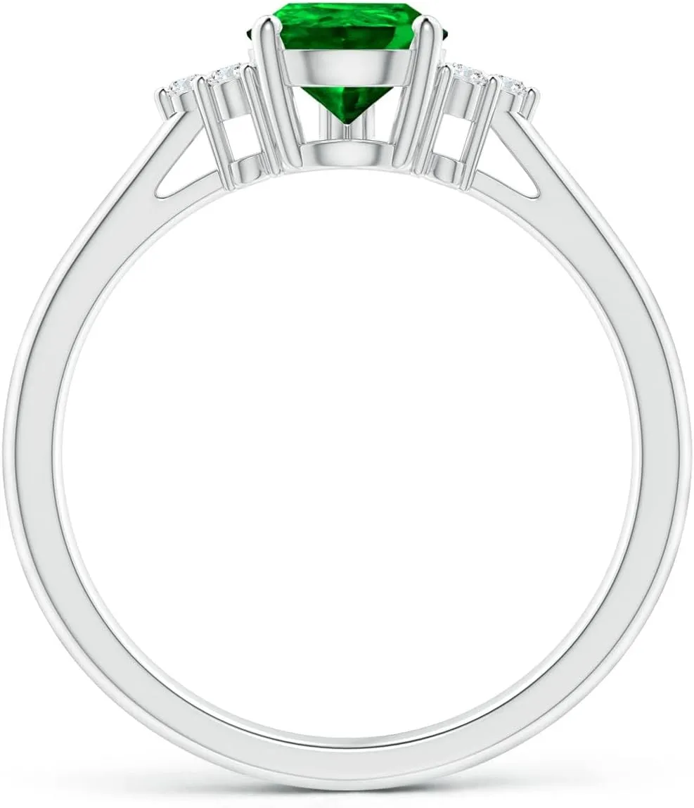 Angara Lab Grown Pear Emerald Solitaire Ring with Trio Diamond Accents in 14K Solid Gold/Platinum | May Birthstone, Birthday, Engagement, Anniversary, Wedding Jewelry Gift for Women