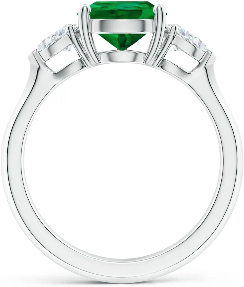 Angara Lab Grown Pear shape Emerald Three Stone Engagement Ring in 14K Solid Gold/Platinum | May Birthstone, Birthday, Anniversary, Wedding Jewelry Gift for Women