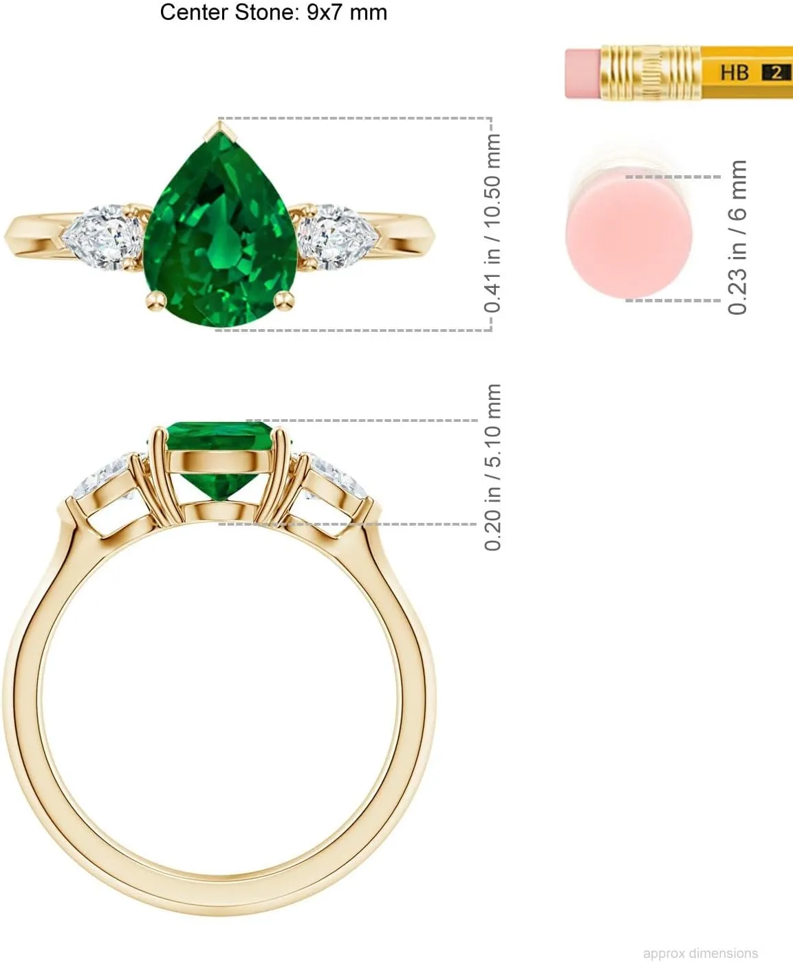 Angara Lab Grown Pear shape Emerald Three Stone Engagement Ring in 14K Solid Gold/Platinum | May Birthstone, Birthday, Anniversary, Wedding Jewelry Gift for Women