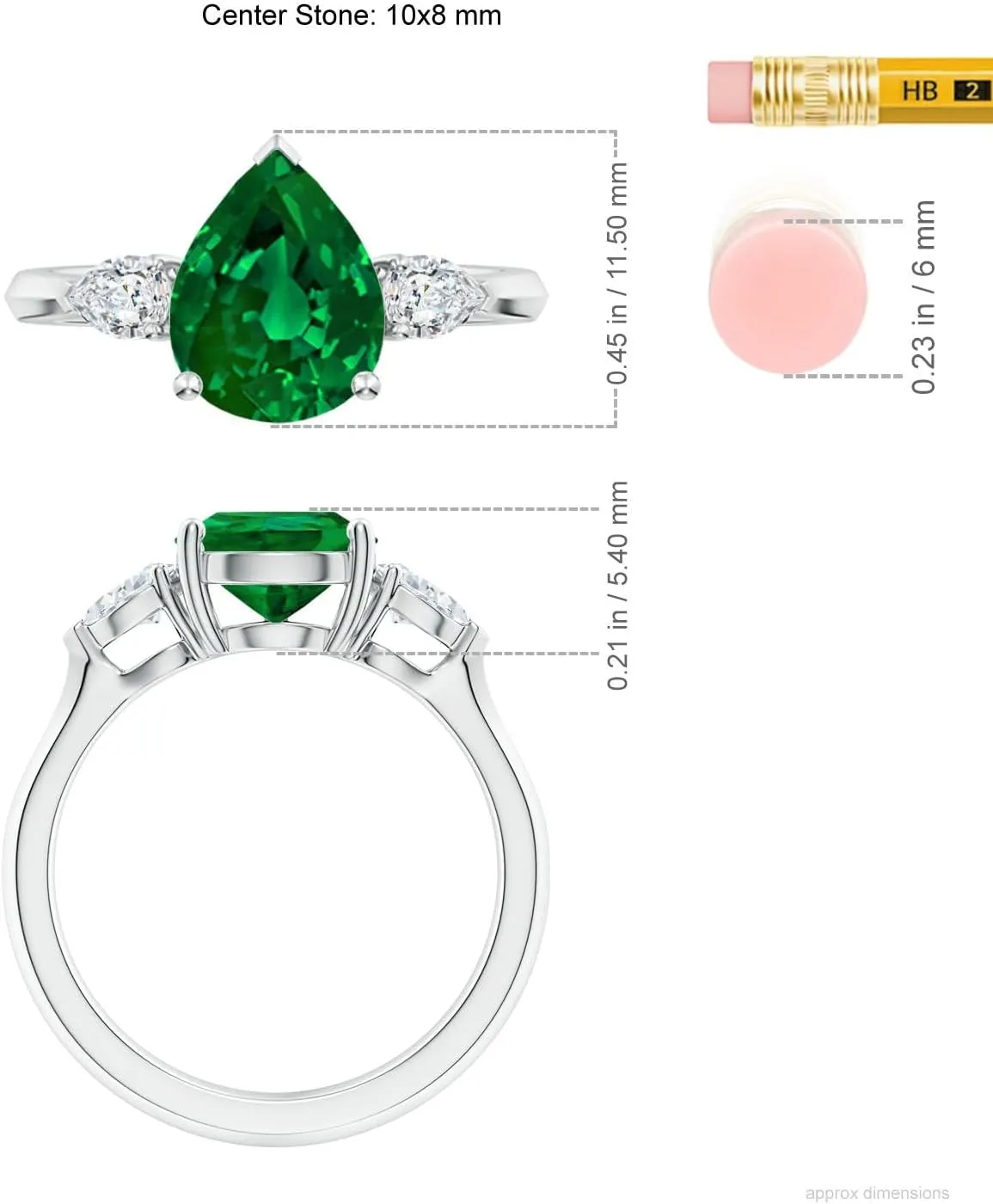 Angara Lab Grown Pear shape Emerald Three Stone Engagement Ring in 14K Solid Gold/Platinum | May Birthstone, Birthday, Anniversary, Wedding Jewelry Gift for Women