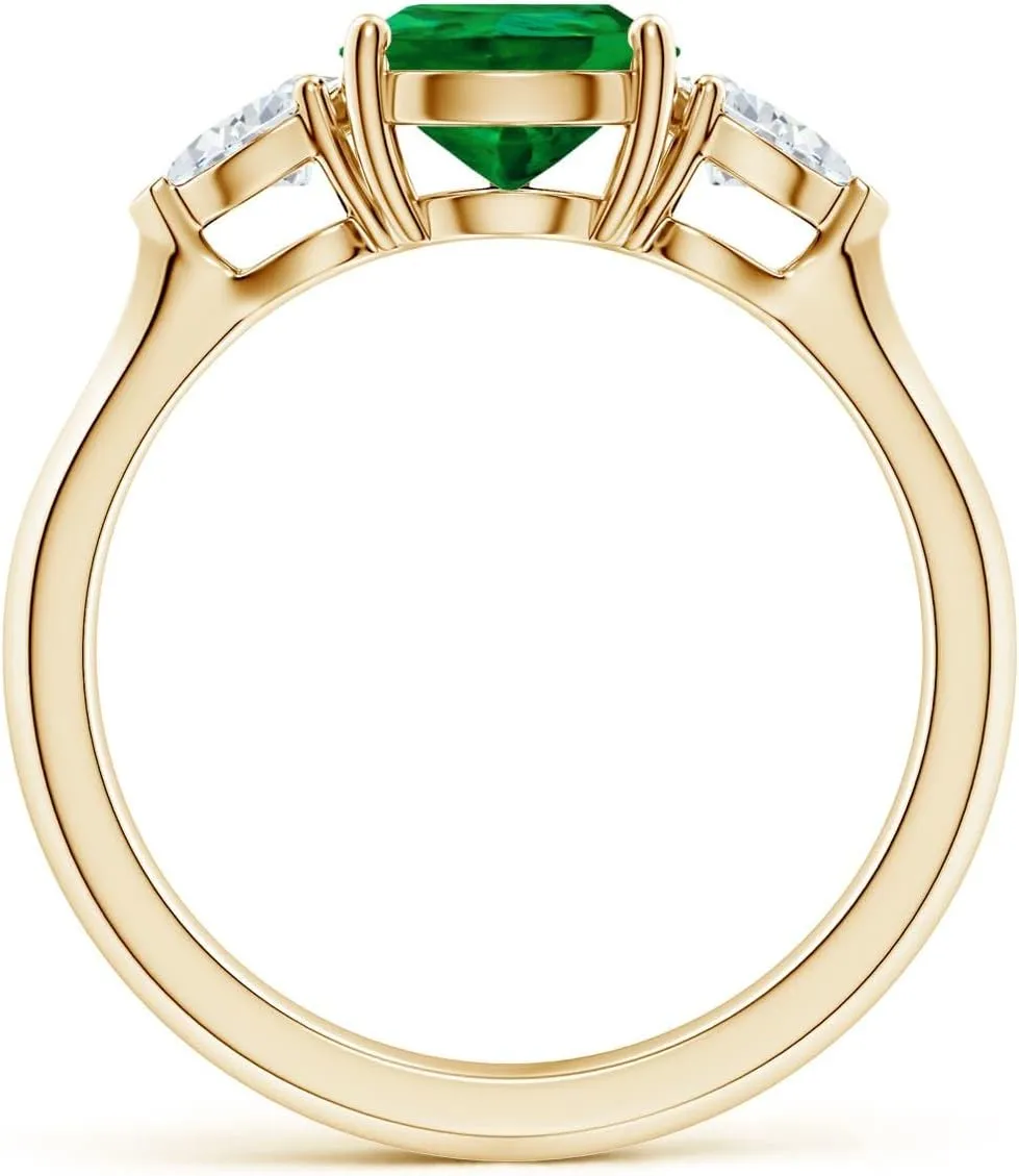 Angara Lab Grown Pear shape Emerald Three Stone Engagement Ring in 14K Solid Gold/Platinum | May Birthstone, Birthday, Anniversary, Wedding Jewelry Gift for Women