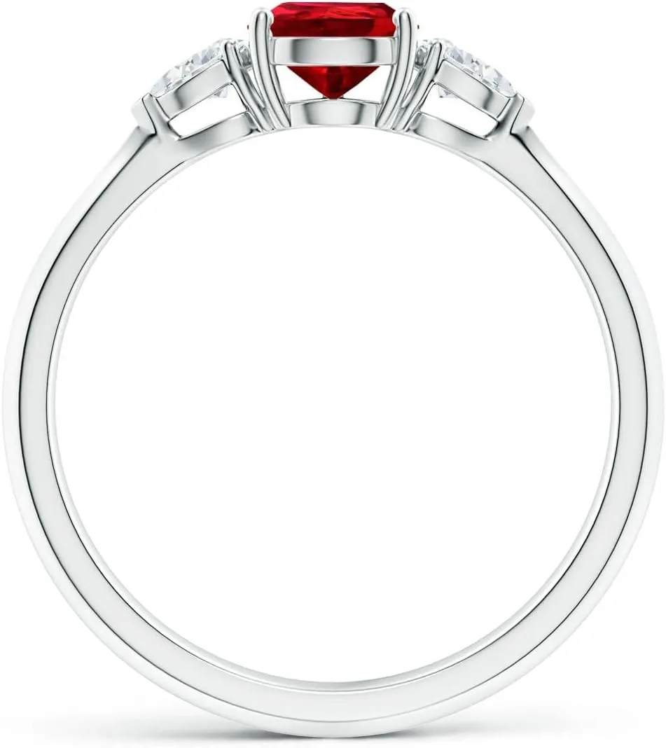 Angara Lab Grown Pear shape Ruby Three Stone Engagement Ring in 14K Solid Gold/Platinum | July Birthstone, Birthday, Anniversary, Wedding Jewelry Gift for Women